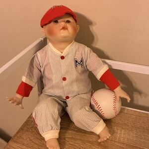Yolando Bello MICHAEL Baseball Costume Porcelain Sitting Boy Doll Edwin Knowles